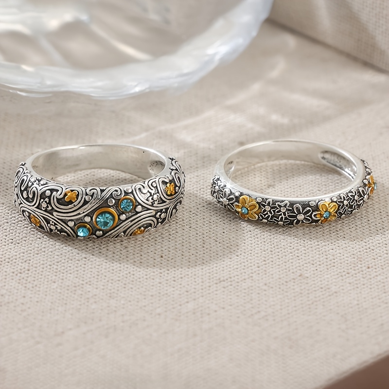 2pcs Vintage Texture Floral Design Exquisite Rings for Women